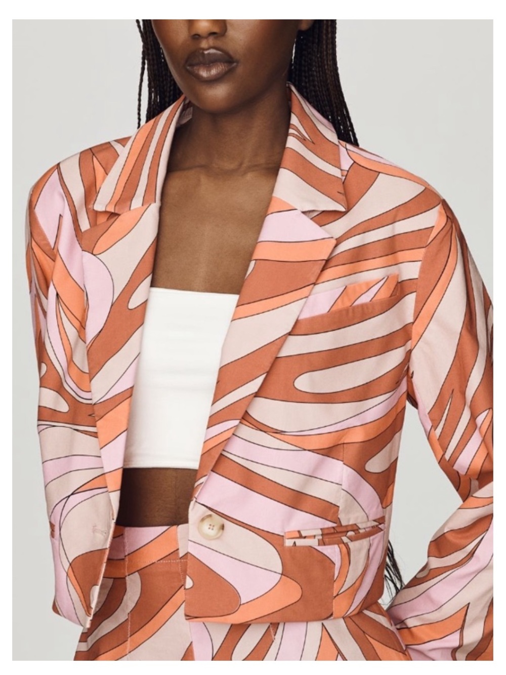 🟤NWT MAEVE/ANTHROPOLOGIE Retro-Inspired One Button Cropped Blazer-Coral Print XS